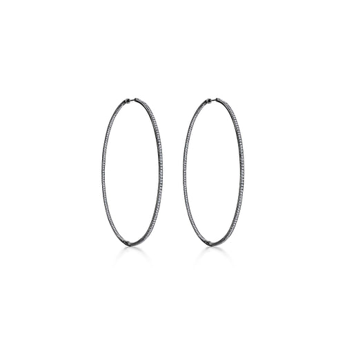 14K Gold Micro Pavé 80mm With Black Rhodium Round Inside Out Diamond Hoop Earrings