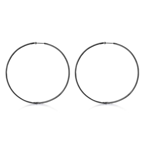 14K Gold Micro Pavé 80mm With Black Rhodium Round Inside Out Diamond Hoop Earrings