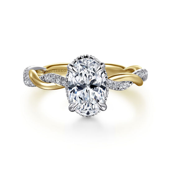 Gabriel - 14K Gold Oval Halo Diamond Engagement Ring-White Gold Head and Yellow Gold Shank with White Rhodium