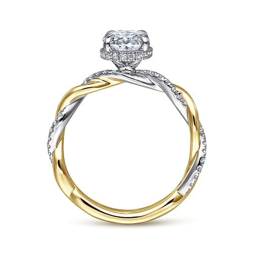 14K Gold Oval Halo Diamond Engagement Ring-White Gold Head and Yellow Gold Shank with White Rhodium