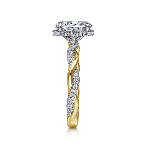 14K Gold Oval Halo Diamond Engagement Ring-White Gold Head and Yellow Gold Shank with White Rhodium