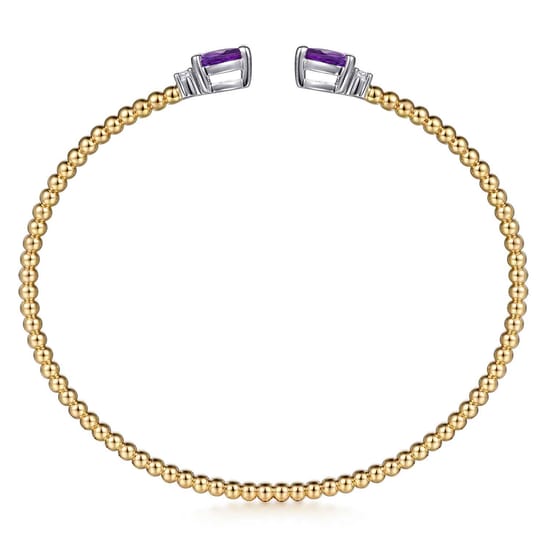 14K Mix of White and Yellow Gold AM - Amethyst Bangle angle 3