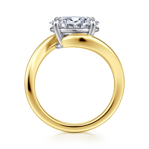 14K Mix of White and Yellow Gold Bypass Oval Engagement Ring