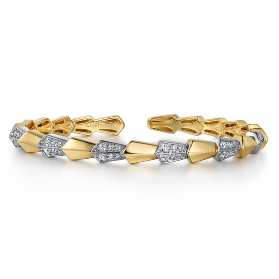 14K Mix of White and Yellow Gold Diamond Bangle