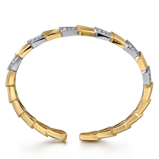 14K Mix of White and Yellow Gold Diamond Bangle angle 3