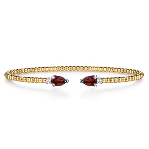 14K Mix of White and Yellow Gold Diamond and Garnet Bangle