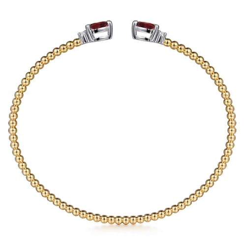 14K Mix of White and Yellow Gold Diamond and Garnet Bangle