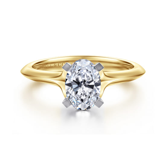 Gabriel - 14K Mix of White and Yellow Gold Oval Diamond Engagement Ring