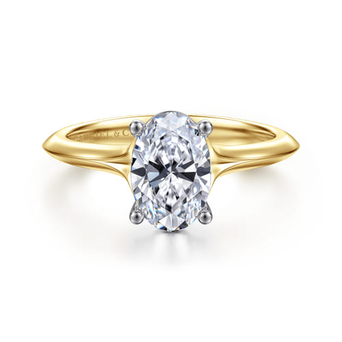 14K Mix of White and Yellow Gold Oval Diamond Engagement Ring
