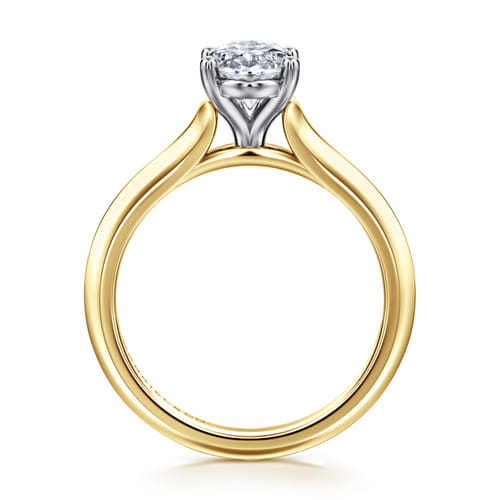14K Mix of White and Yellow Gold Oval Diamond Engagement Ring