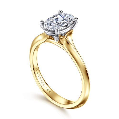 14K Mix of White and Yellow Gold Oval Diamond Engagement Ring