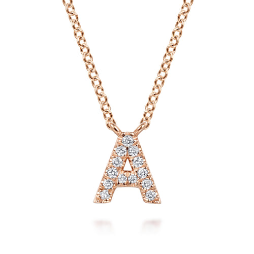 14K Pink Gold Diamond A Initial Pendant Necklace
