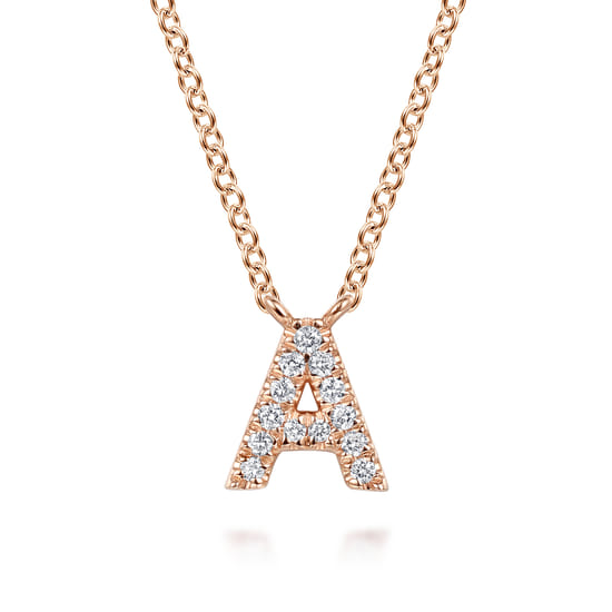 Gabriel - 14K Pink Gold Diamond A Initial Pendant Necklace