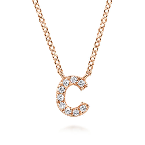 14K Pink Gold Diamond C Initial Pendant Necklace
