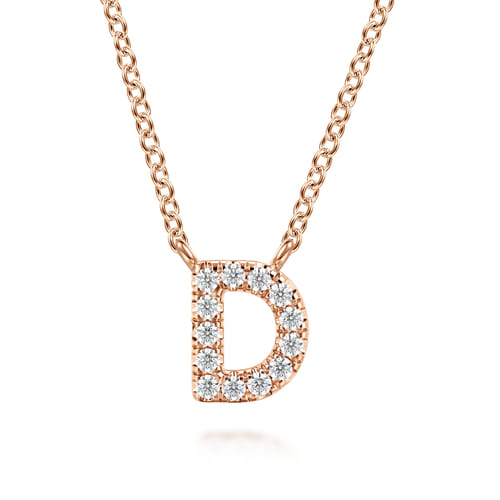 14K Pink Gold Diamond D Initial Pendant Necklace