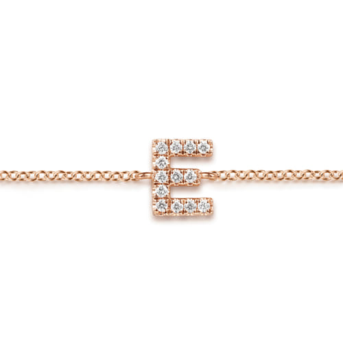14K Pink Gold Diamond E Initial Chain Bracelet 14K Pink Gold Diamond E Initial Chain Bracelet
