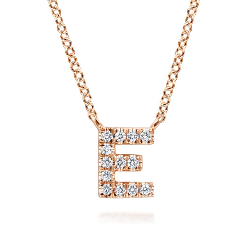 14K Pink Gold Diamond E Initial Pendant Necklace