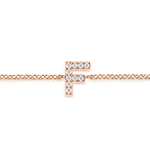 14K Pink Gold Diamond F Initial Chain Bracelet 14K Pink Gold Diamond F Initial Chain Bracelet