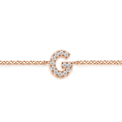 14K Pink Gold Diamond G Initial Chain Bracelet