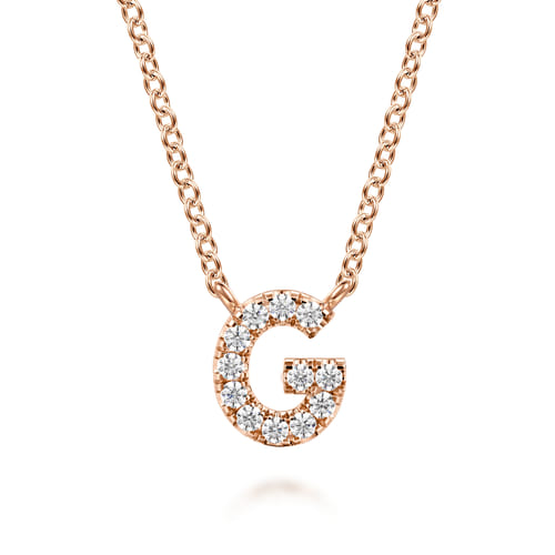 14K Pink Gold Diamond G Initial Pendant Necklace 14K Pink Gold Diamond G Initial Pendant Necklace