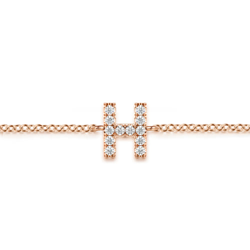 14K Pink Gold Diamond H Initial Chain Bracelet