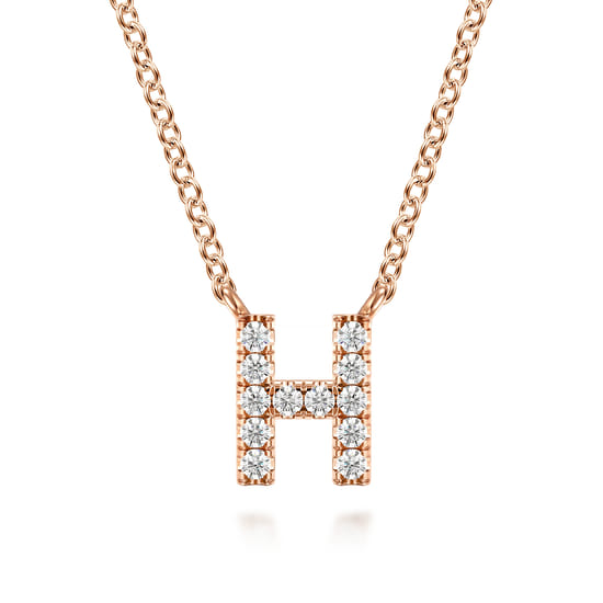 Gabriel - 14K Pink Gold Diamond H Initial Pendant Necklace