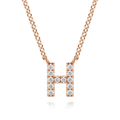 14K Pink Gold Diamond H Initial Pendant Necklace 14K Pink Gold Diamond H Initial Pendant Necklace