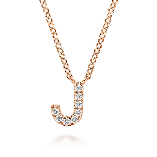 Gabriel - 14K Pink Gold Diamond J Initial Pendant Necklace Gabriel - 14K Pink Gold Diamond J Initial Pendant Necklace