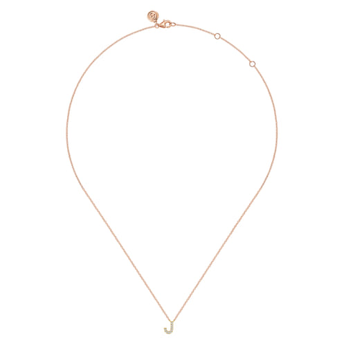 14K Pink Gold Diamond J Initial Pendant Necklace