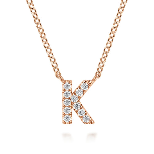 14K Pink Gold Diamond K Initial Pendant Necklace