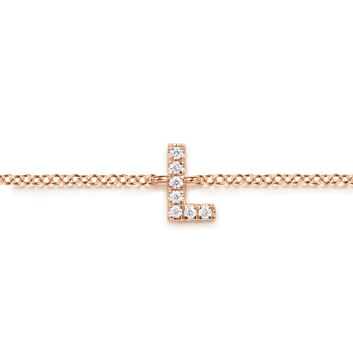 14K Pink Gold Diamond L Initial Chain Bracelet 14K Pink Gold Diamond L Initial Chain Bracelet