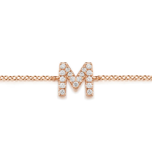 14K Pink Gold Diamond M Initial Chain Bracelet 14K Pink Gold Diamond M Initial Chain Bracelet