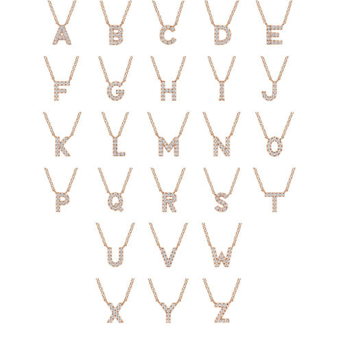 14K Pink Gold Diamond M Initial Pendant Necklace