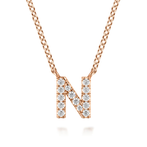 14K Pink Gold Diamond N Initial Pendant Necklace
