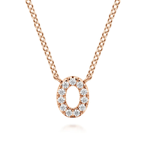 14K Pink Gold Diamond O Initial Pendant Necklace