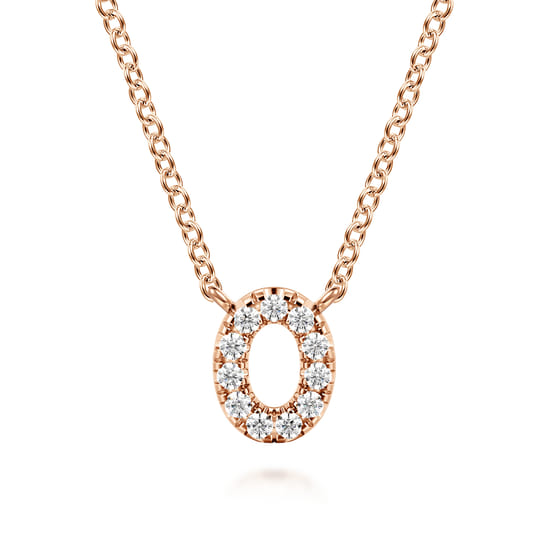 Gabriel - 14K Pink Gold Diamond O Initial Pendant Necklace Gabriel - 14K Pink Gold Diamond O Initial Pendant Necklace