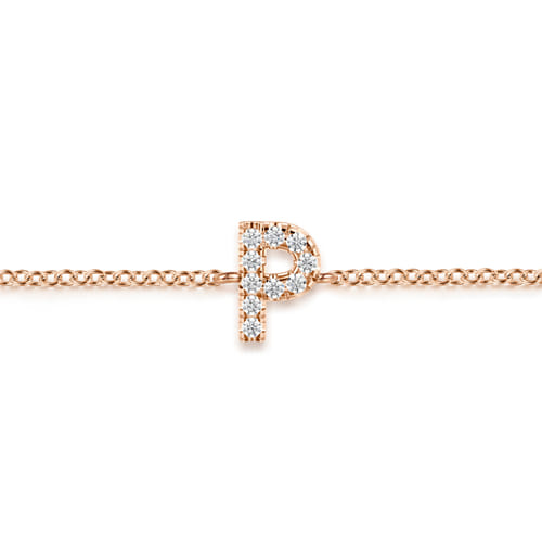 14K Pink Gold Diamond P Initial Chain Bracelet 14K Pink Gold Diamond P Initial Chain Bracelet