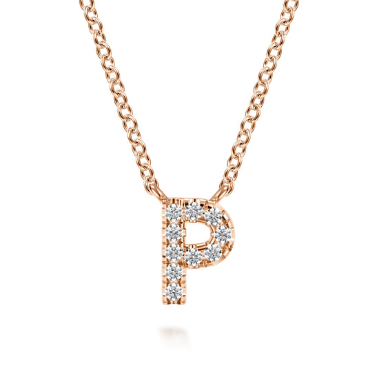 Gabriel - 14K Pink Gold Diamond P Initial Pendant Necklace Gabriel - 14K Pink Gold Diamond P Initial Pendant Necklace