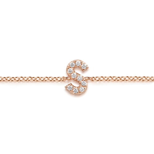 14K Pink Gold Diamond S Initial Chain Bracelet 14K Pink Gold Diamond S Initial Chain Bracelet