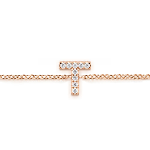 14K Pink Gold Diamond T Initial Chain Bracelet 14K Pink Gold Diamond T Initial Chain Bracelet