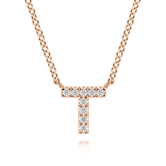 Gabriel - 14K Pink Gold Diamond T Initial Pendant Necklace Gabriel - 14K Pink Gold Diamond T Initial Pendant Necklace