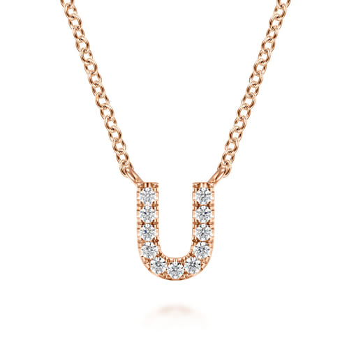 14K Pink Gold Diamond U Initial Pendant Necklace 14K Pink Gold Diamond U Initial Pendant Necklace