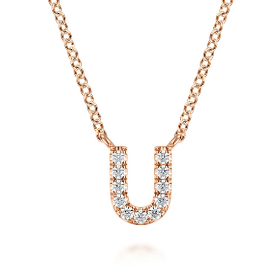 Gabriel - 14K Pink Gold Diamond U Initial Pendant Necklace Gabriel - 14K Pink Gold Diamond U Initial Pendant Necklace