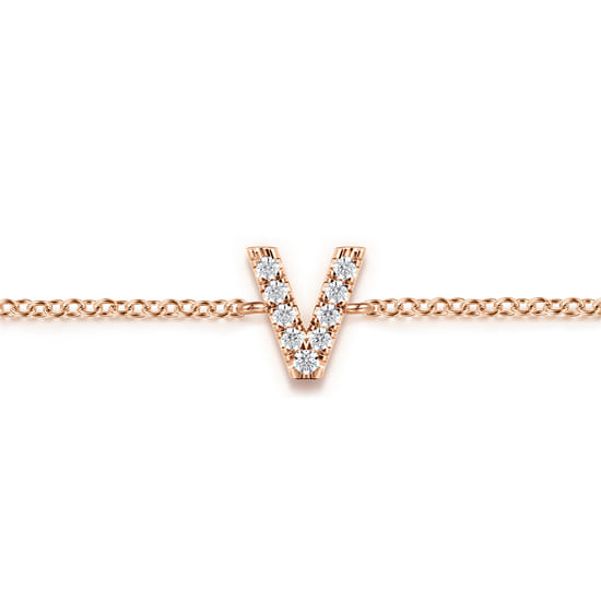 14K Pink Gold Diamond V Initial Chain Bracelet angle 2