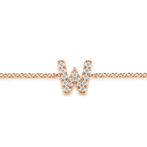 14K Pink Gold Diamond W Initial Chain Bracelet 14K Pink Gold Diamond W Initial Chain Bracelet