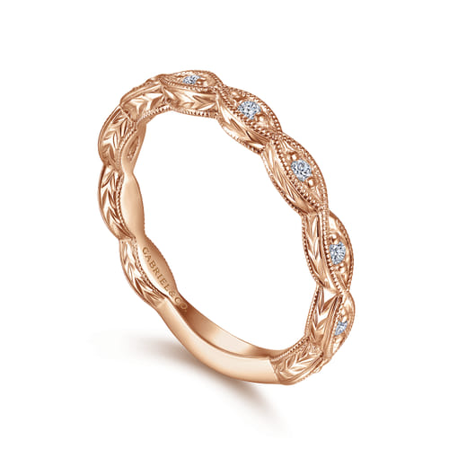 14K Pink Gold Diamond Wedding Band