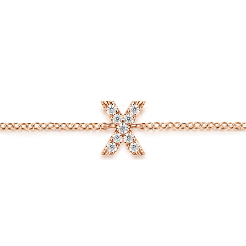 14K Pink Gold Diamond X Initial Chain Bracelet 14K Pink Gold Diamond X Initial Chain Bracelet