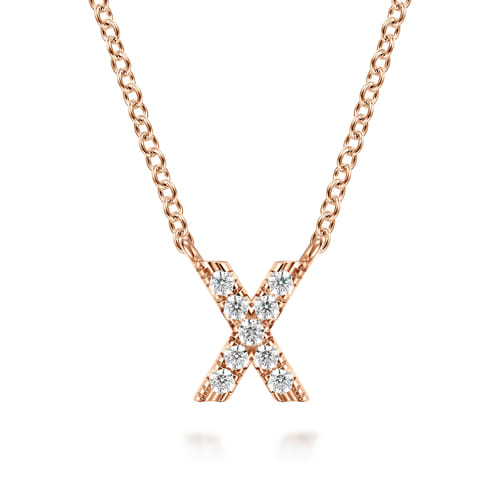 14K Pink Gold Diamond X Initial Pendant Necklace