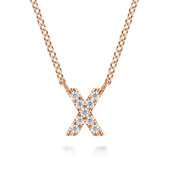 Gabriel - 14K Pink Gold Diamond X Initial Pendant Necklace Gabriel - 14K Pink Gold Diamond X Initial Pendant Necklace