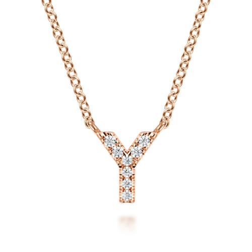 14K Pink Gold Diamond Y Initial Pendant Necklace 14K Pink Gold Diamond Y Initial Pendant Necklace